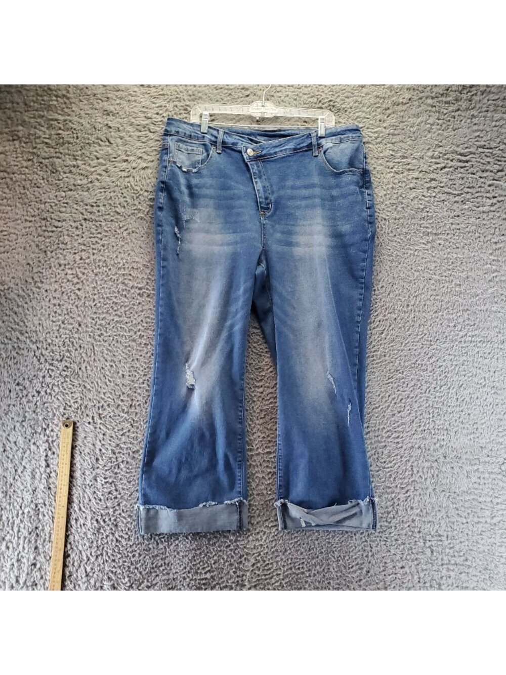 Jeans Womens Jeans 4XL Blue Boyfriend Distressed Cuffed Crop Stretch Denim